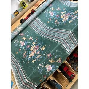 Vintage P Kaufmann Fabric Green Floral Stripe Birds Upholstery 5 Yards Classic